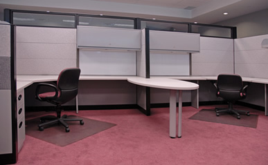 Commercial office with clean carpet and professional equipment