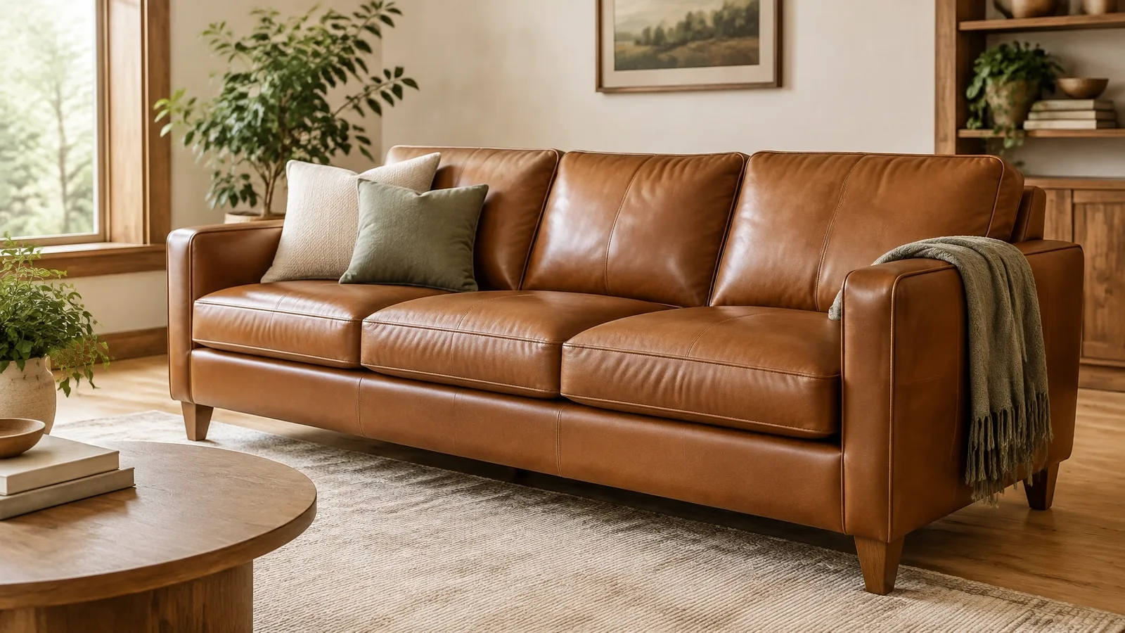Professionally cleaned leather sofa